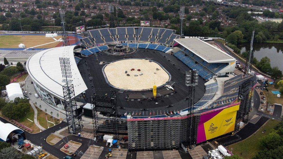 Aerial shot of the Alexander Stadium in Birmingham