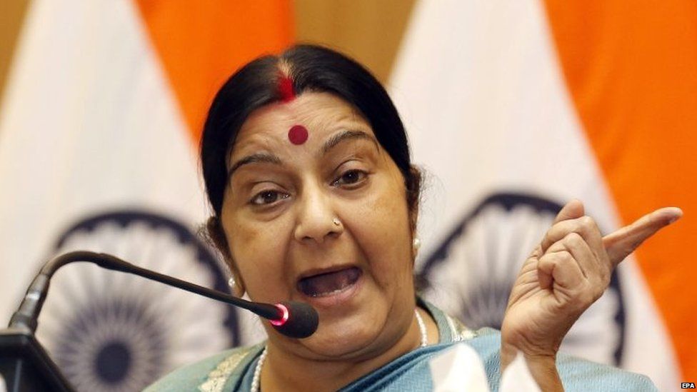 Indian Minister of External Affairs Sushma Swaraj in Delhi (22 August 2015)