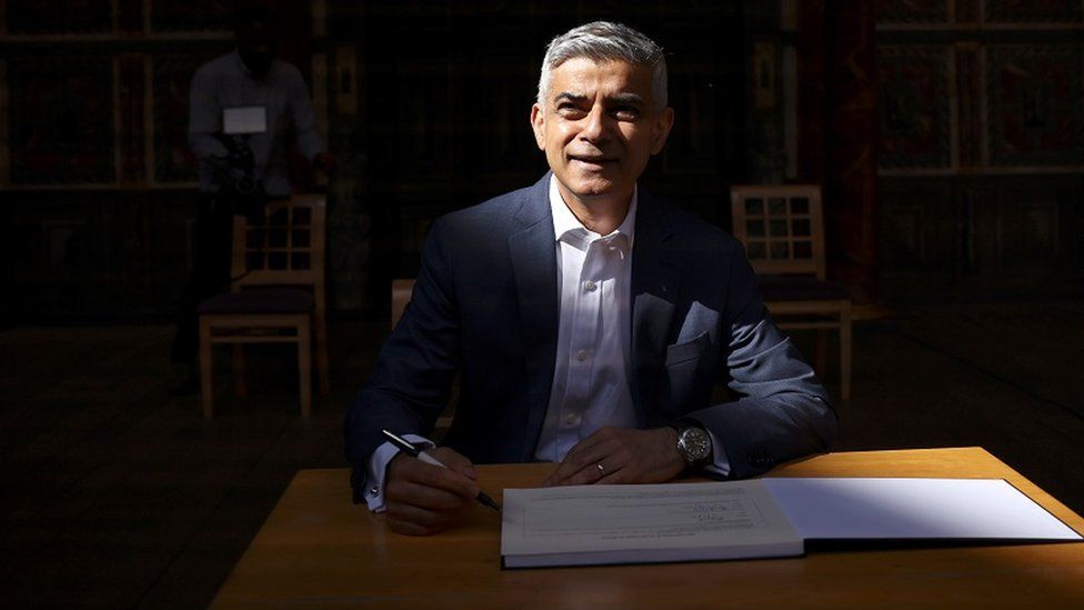 Mayor of London Sadiq Khan signs in for a second term