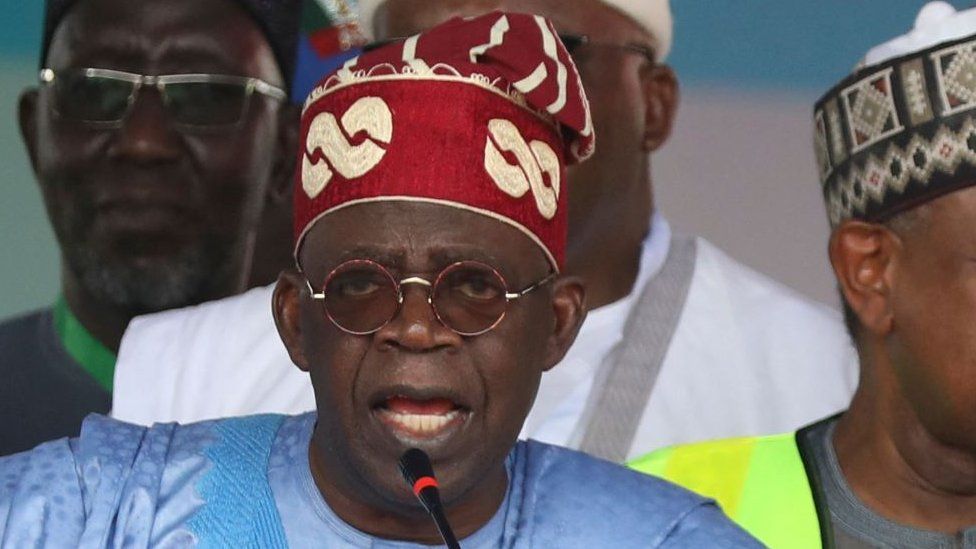 Nigerias ruling party (All Progressive Congress) presidential flagbearer, Bola Tinubu (C) delivers a speech after the party announces him as the winner of its presidential primary during APC special convention to elect the party's presidential flag bearer for 2023 election at the Eagle Square in Abuja, Nigeria on June 8, 2022.