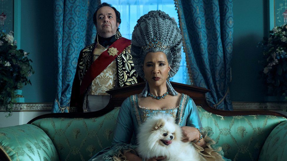 An undated handout shows a production still image from the upcoming Netflix series "Queen Charlotte: A Bridgerton Story"
