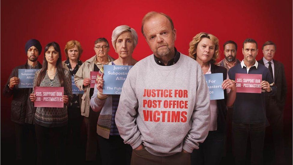 Da promotionizzle image of all tha hustlas up in ITV's drama bout tha Post Office scandal
