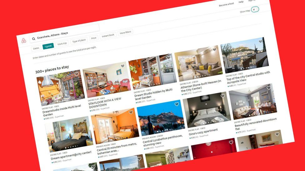 A search for the word "Exarchia" on Airbnb produces hundreds of results.