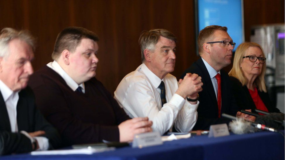 Council leaders announcing plans to cut pollution on Tyneside. (L-R) Councillors John McElroy, Carl Johnson, Martin Gannon, Nick Forbes, and Arlene Ainsley