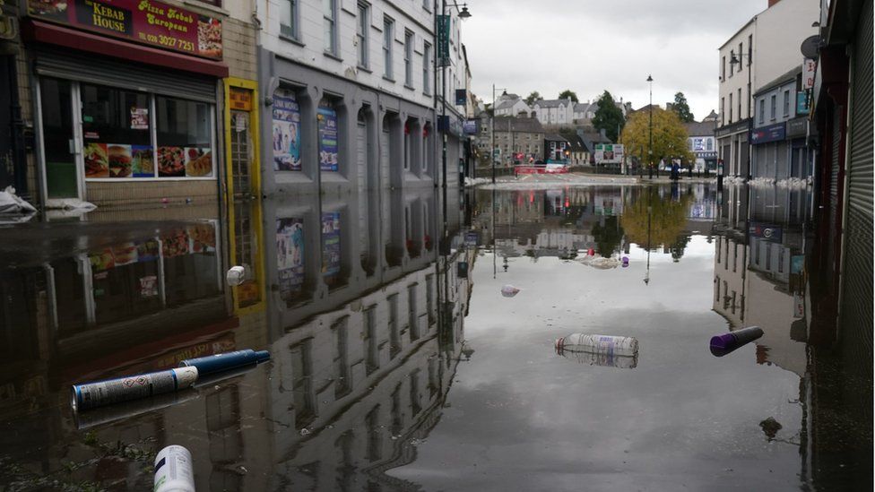 Debris and food water in Sugar Island in Newry city centre