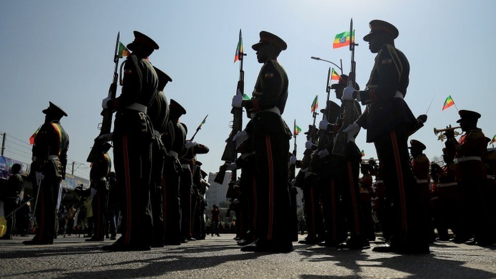 Soldiers of Ethiopian National Defence Forces at pro-government rally - 11 November