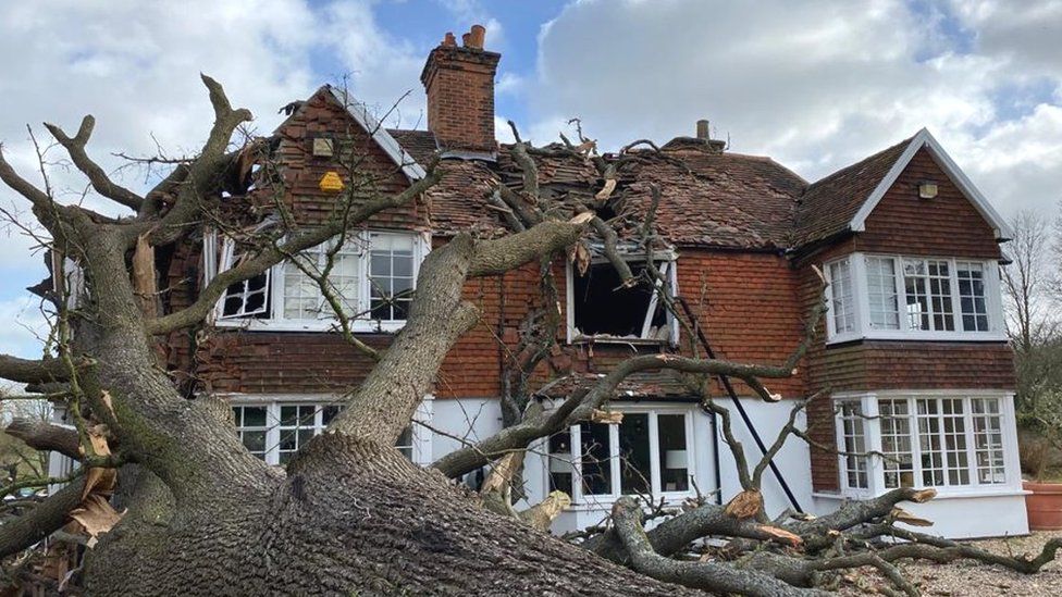 Storm damage to house