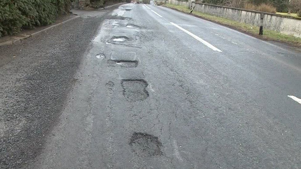 A section of a road in Omagh that vehicles have to navigate