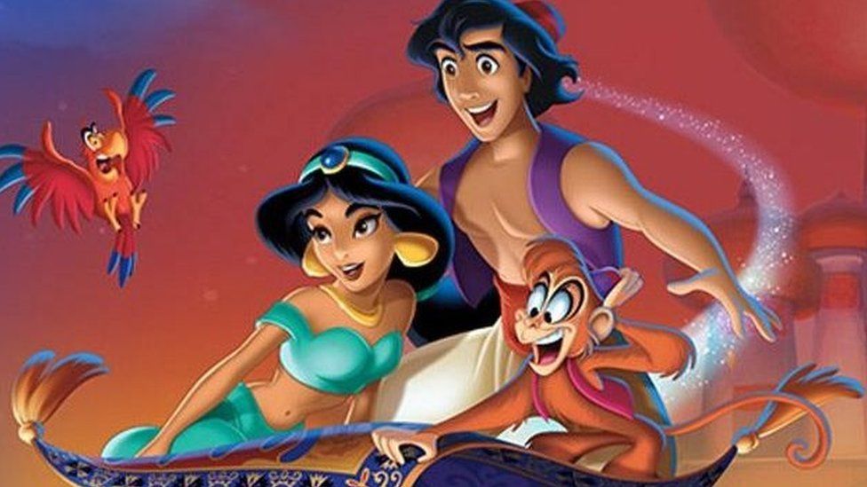 Aladdin, Jasmine, Abu and Lago