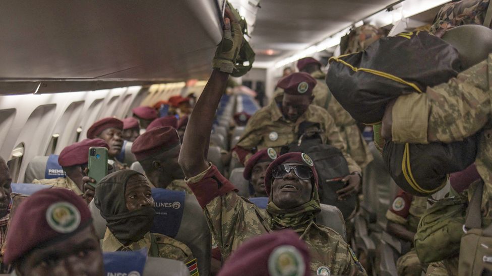 South Sudanese soldiers on an aeroplane in Goma, DR Congo - Friday 8 December 2023