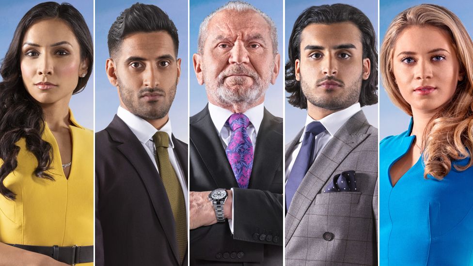 Lord Sugar with four of this year's Apprentice candidates