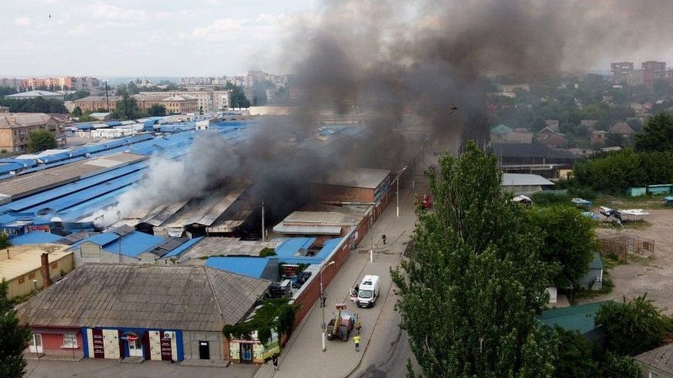 Central market fire, Slovyansk, 5 Jul 22