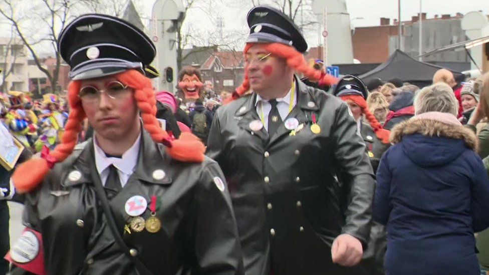 Mock-Nazis parading in Aalst, 23 Feb 20