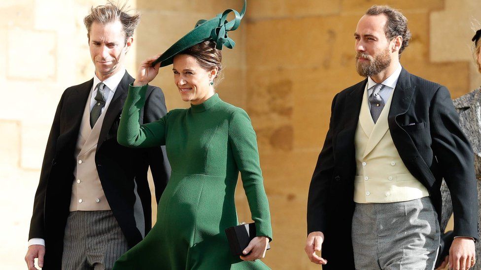 Pippa Middleton with her husband James Matthews (left) and brother James Middleton (right)