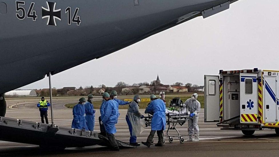 German military planes have airlifted patients from Italy and France