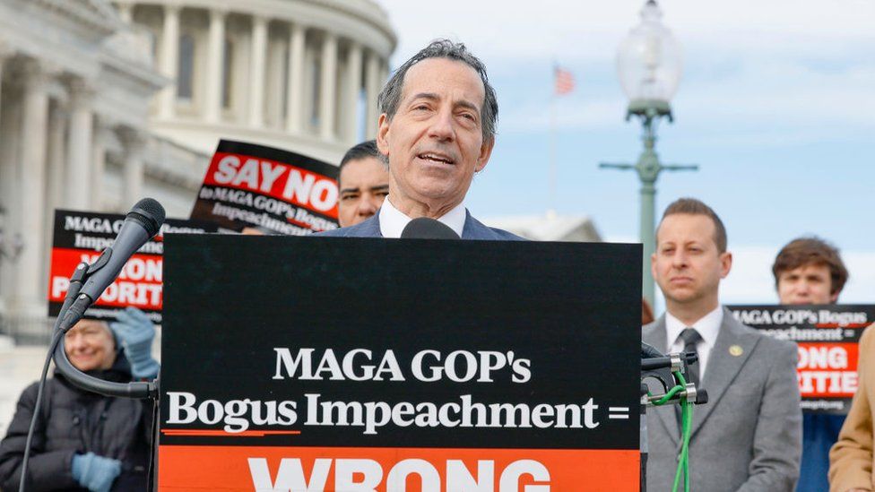 Jamie Raskin speaks at a press conference addressing Republicans decision to prioritise the impeachment of Joe Biden over other issues