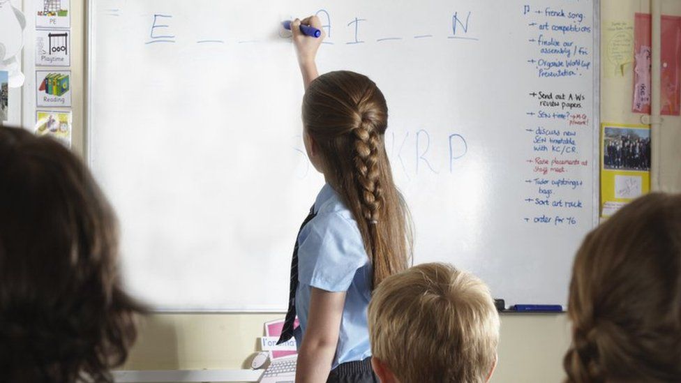 Shot of a girl writing on a whiteboard