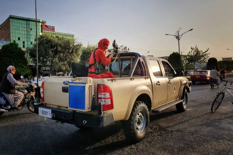 A Taliban figher on patrol in Herat, which was seized by the group on 11 August.