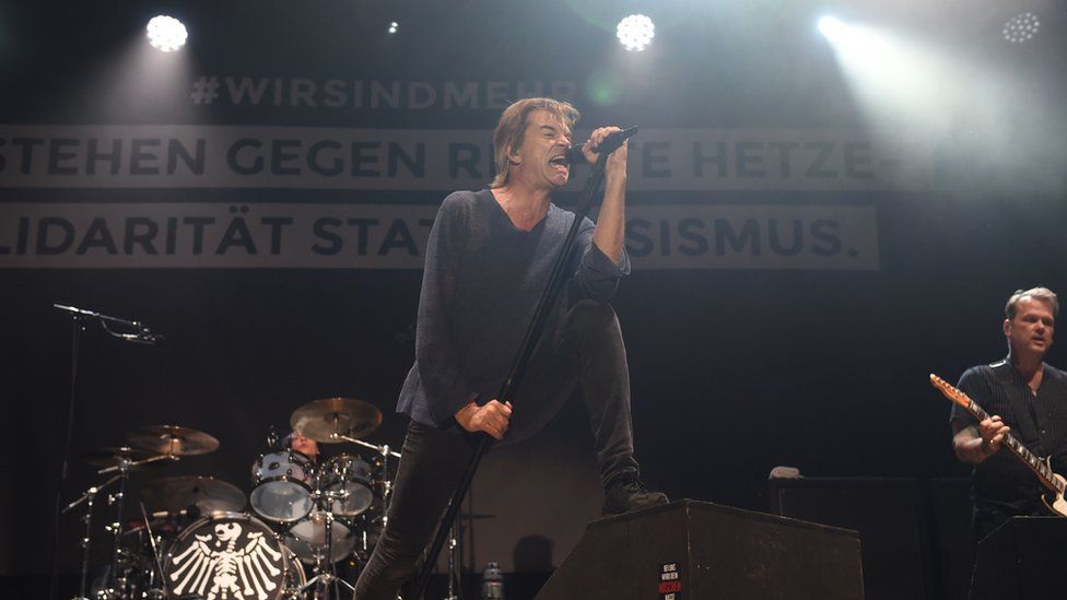 Campino, singer of the Rock band Die Toten Hosen performs on stage during the concert in Chemnitz, 3 September 2018