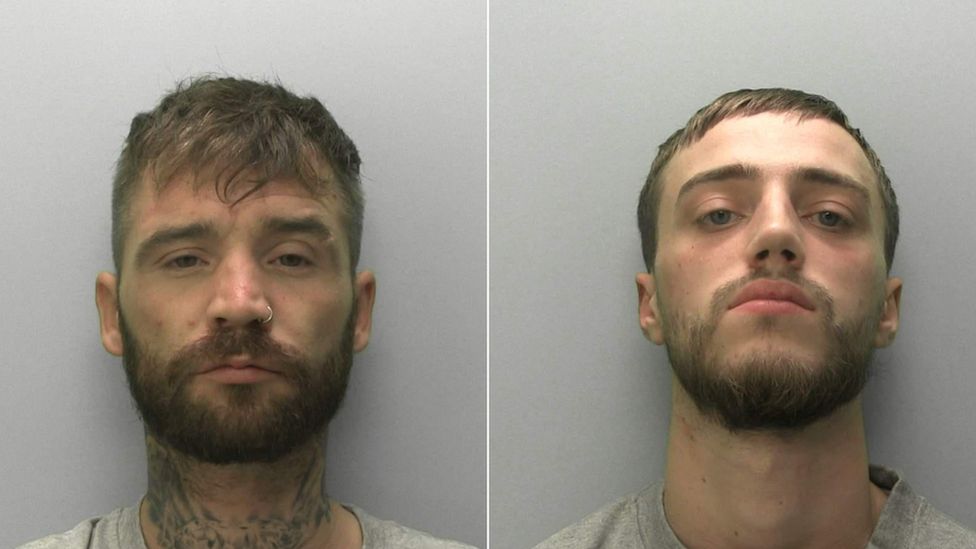 Police mugshots of Leigh Papps (L) and George Gadsby (R)
