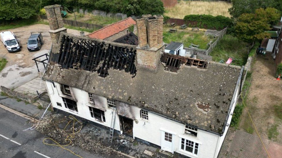 Drone shot of restaurant in Fordham after fire