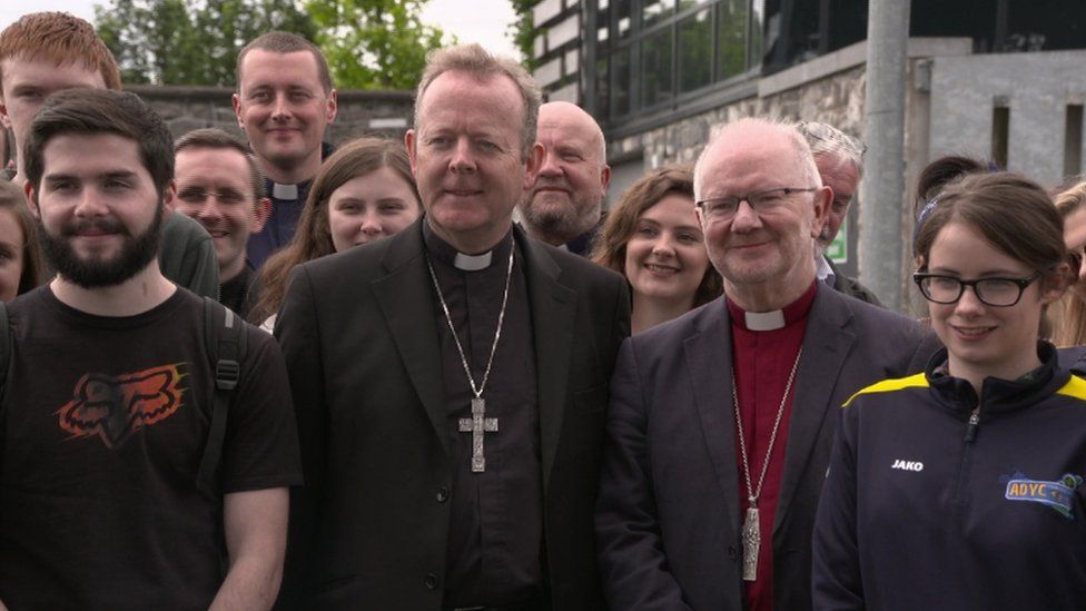 Archbishop Eamon Martin and Archbishop Richard Clarke with some of the people accompanying them on the pilgrimage to the Somme