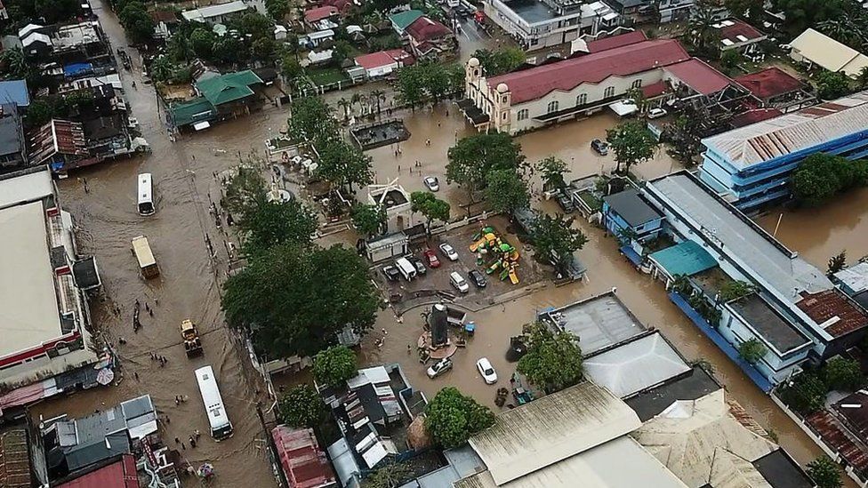 A flooded town in the Philippines after Storm Usman, December 2018