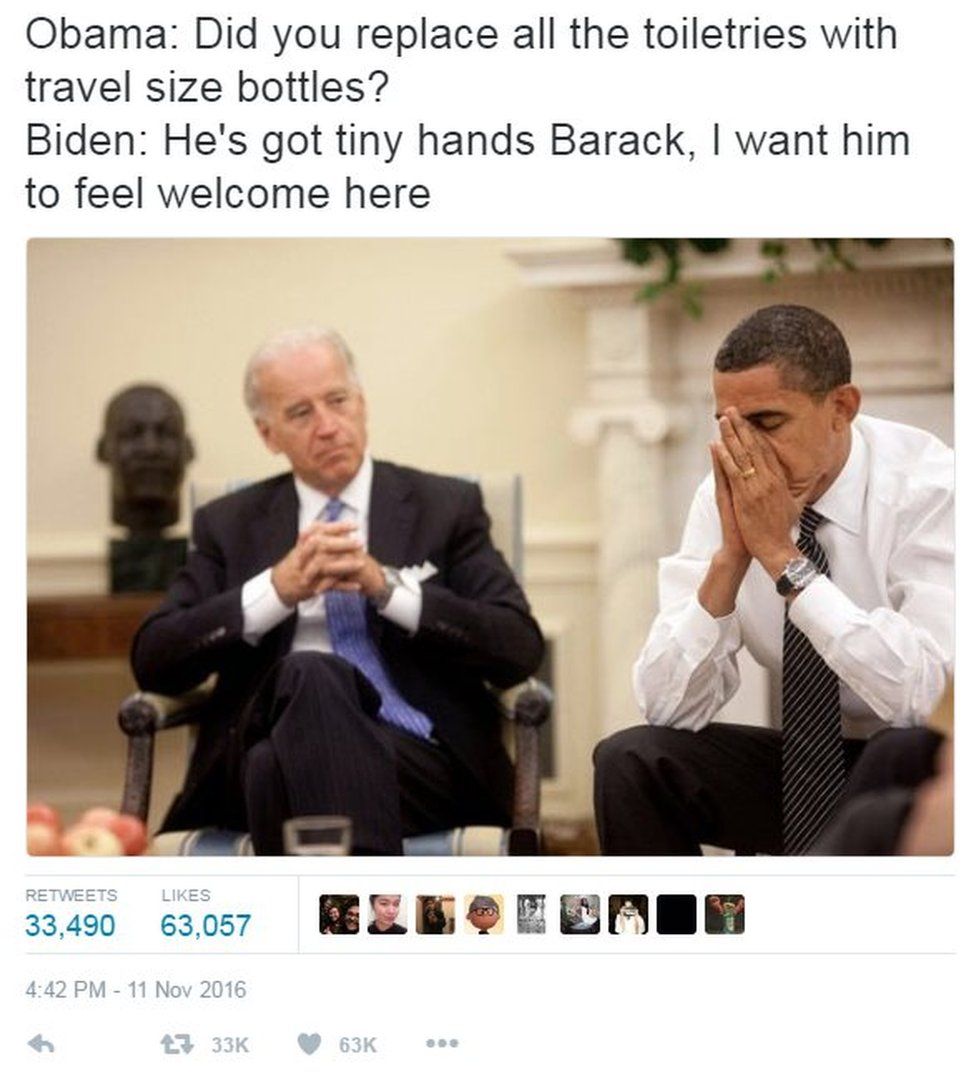 Synslinie tankevækkende Inspirere Biden and Obama memes: Jokes on Trump imagined - BBC News