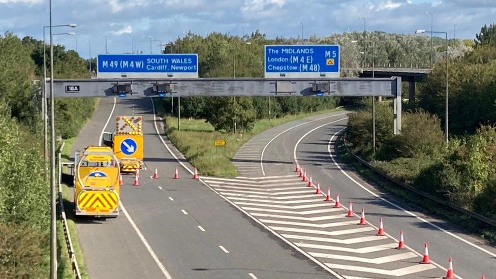 Picture of empty motorway with cones off