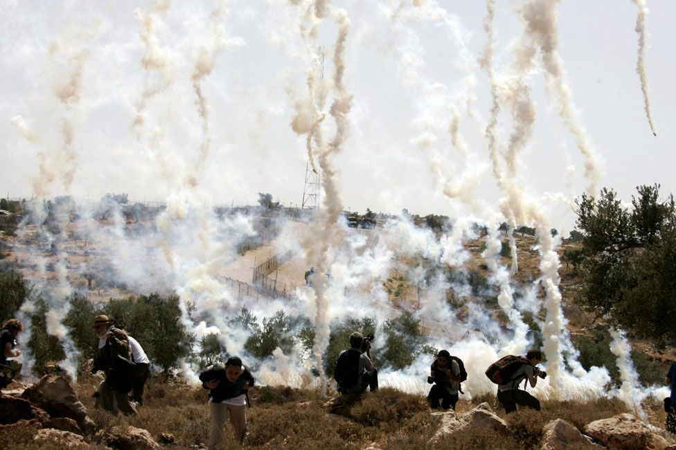 Tear gas canisters in use in Bilin in 2008