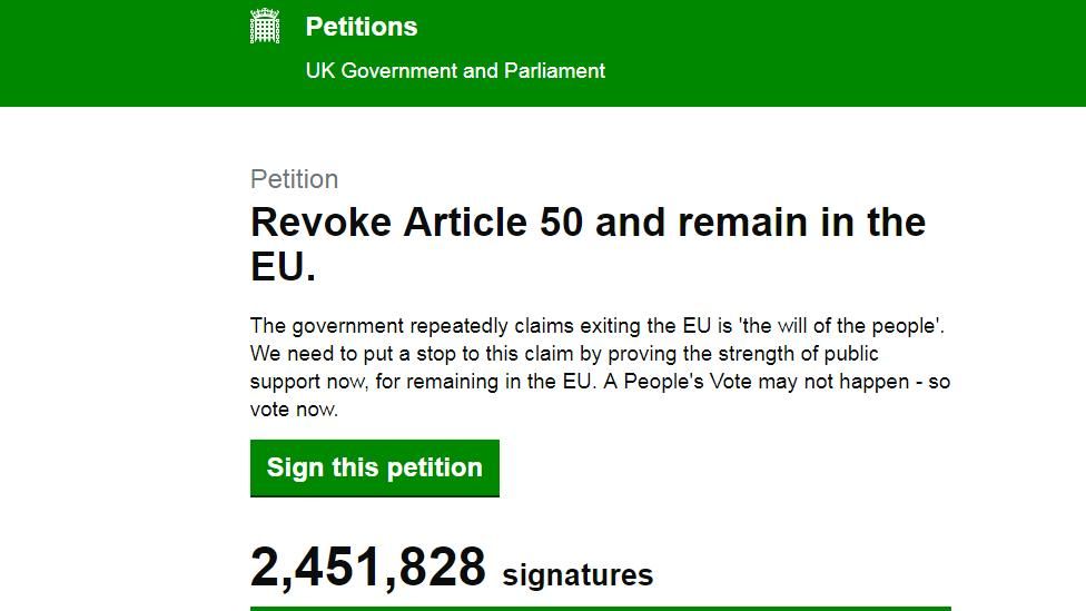 Screen grab of EU petition