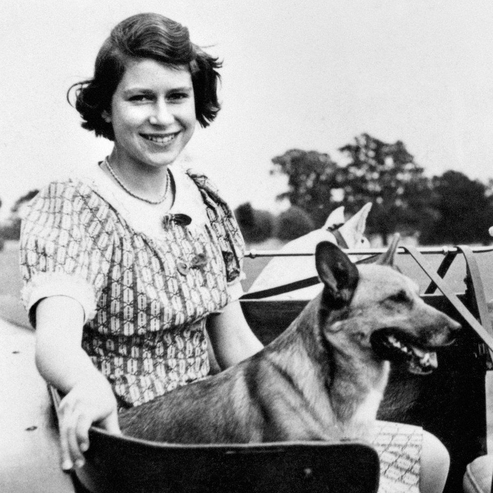 Princess Elizabeth in the garden of her wartime country residence at Windsor