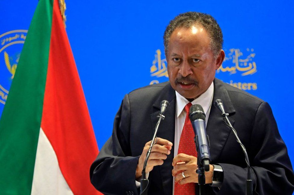 Sudanese Prime Minister Abdalla Hamdok at a conference in April 2021.