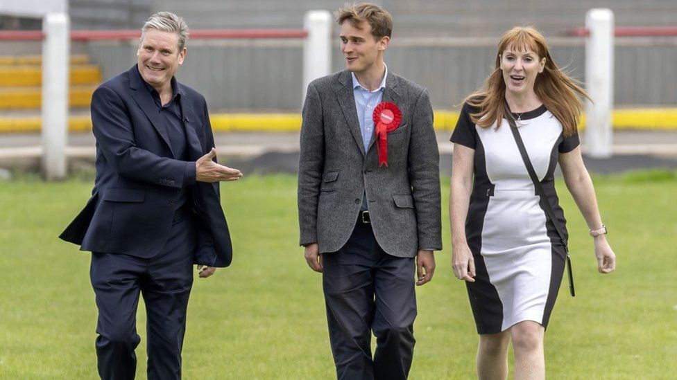 Keir Mather (centre), with Labour leader Sir Keir Starmer and deputy Labour Party leader Angela Rayner