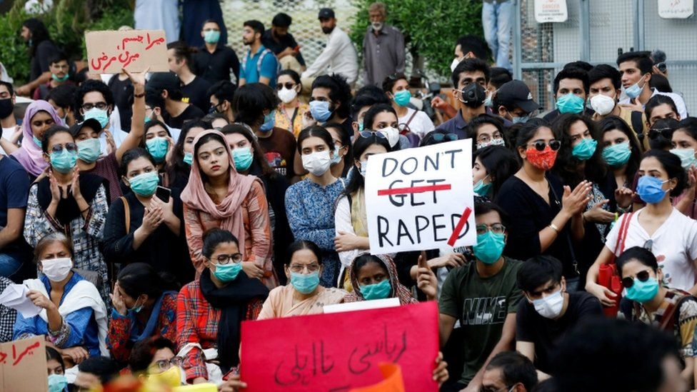 Women protest against sexual violence in Karachi, October 2020