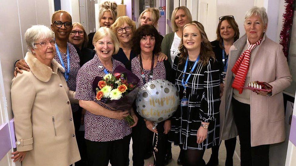 Sylvia Jones celebrating her retirement with colleagues