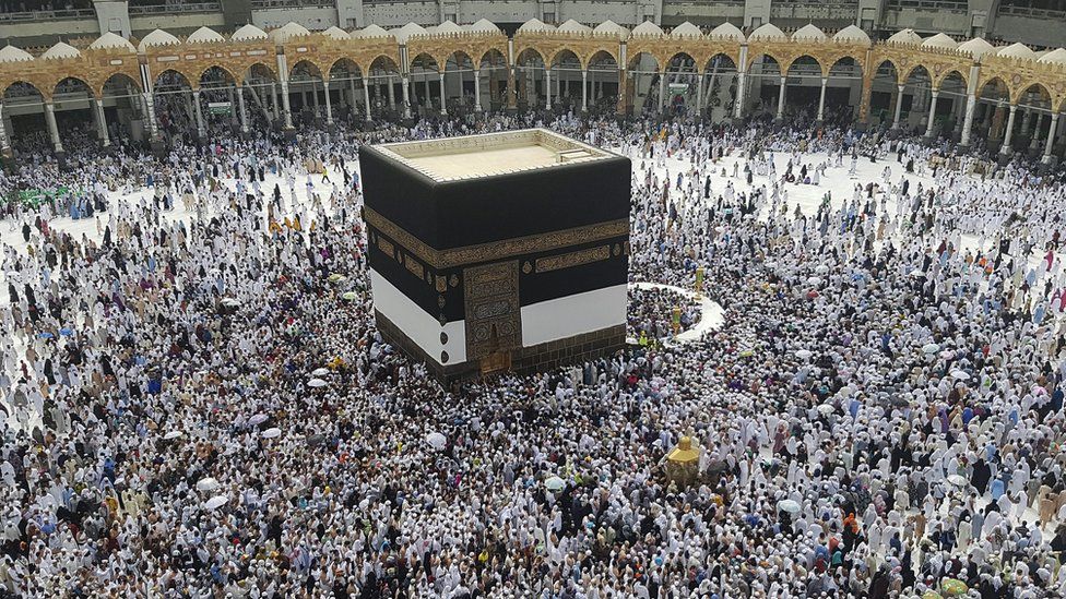 Muslim pilgrims circle around the Kaaba at the Masjidil Haram, Islam's holiest site, ahead of Hajj in Mecca, Saudi Arabia