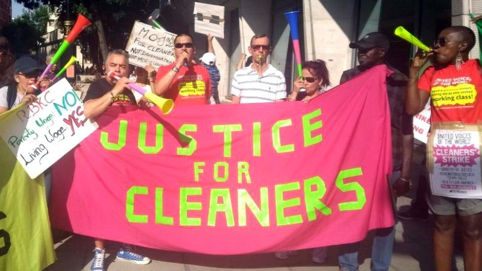 Banner reading 'Justice for cleaners'