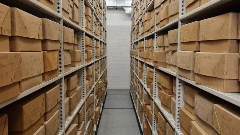 An aisle at East Riding Archives