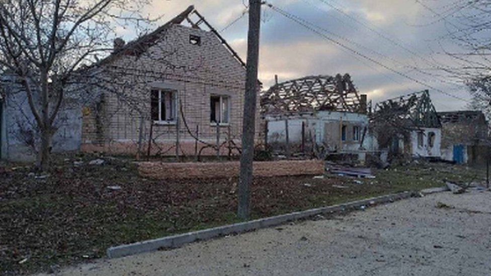 Destroyed houses in Beryslav, Ukraine's southern Kherson region. File photo