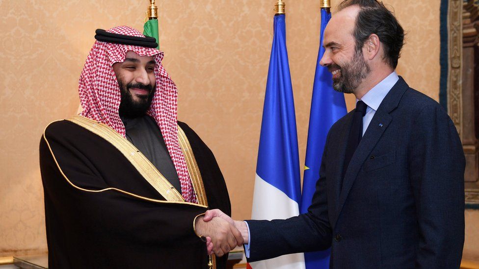 Saudi Arabia's Crown Prince Mohammed bin Salman meets French Prime Minister Edouard Philippe in Paris, 9 April 2018