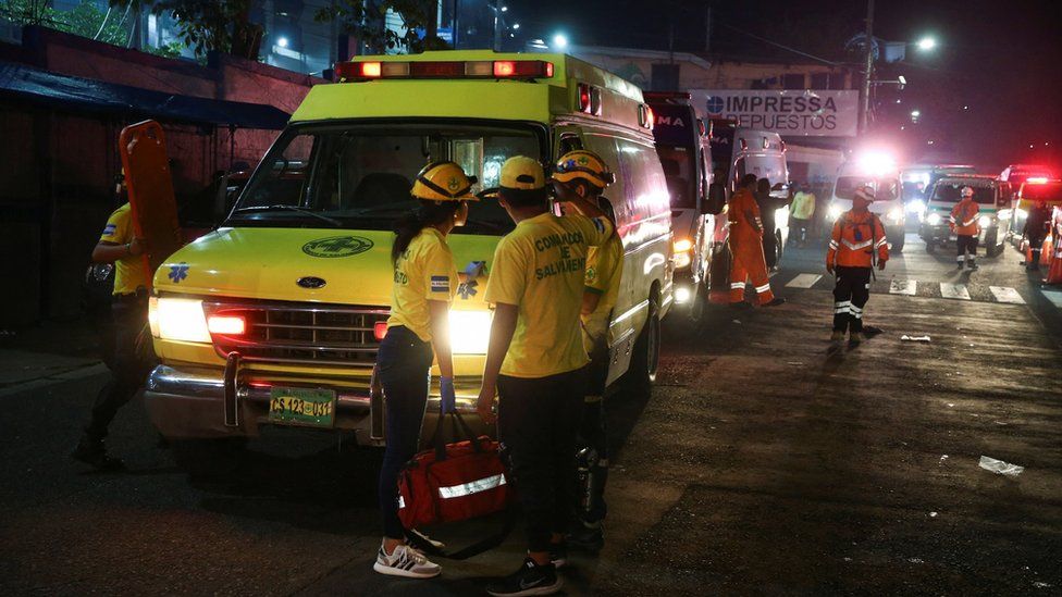 Ambulances outside the stadium in El Salvador