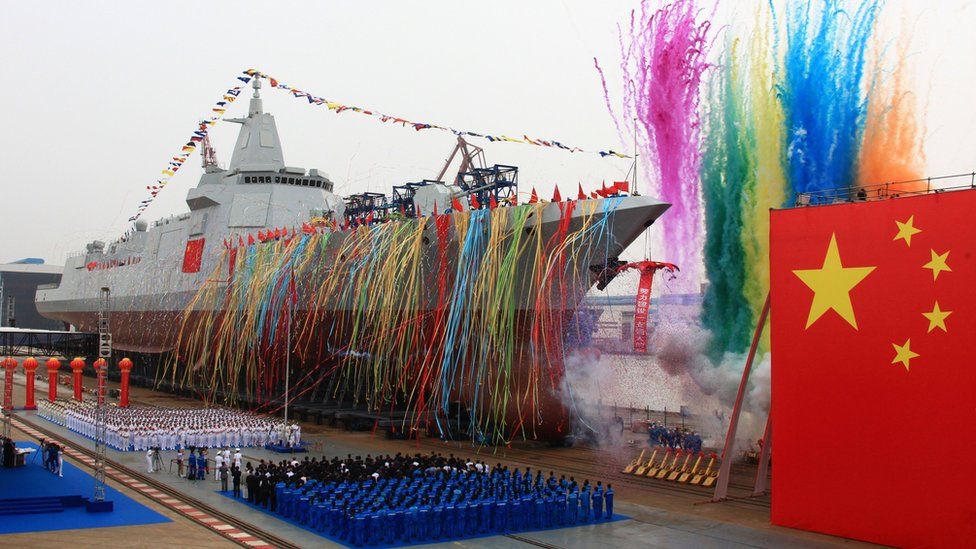 China's new ship during its launching ceremony