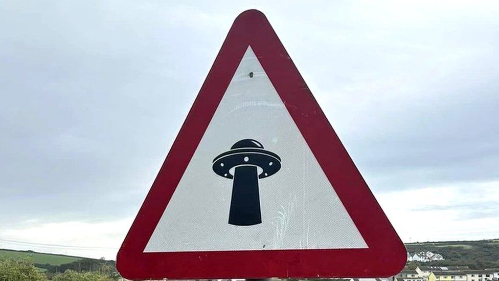 A UFO road sign has been spotted in Broad Haven