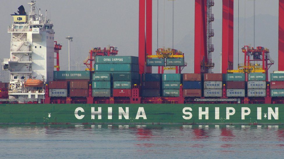 A cargo ship at a port in Rizhao, east China's Shandong province.