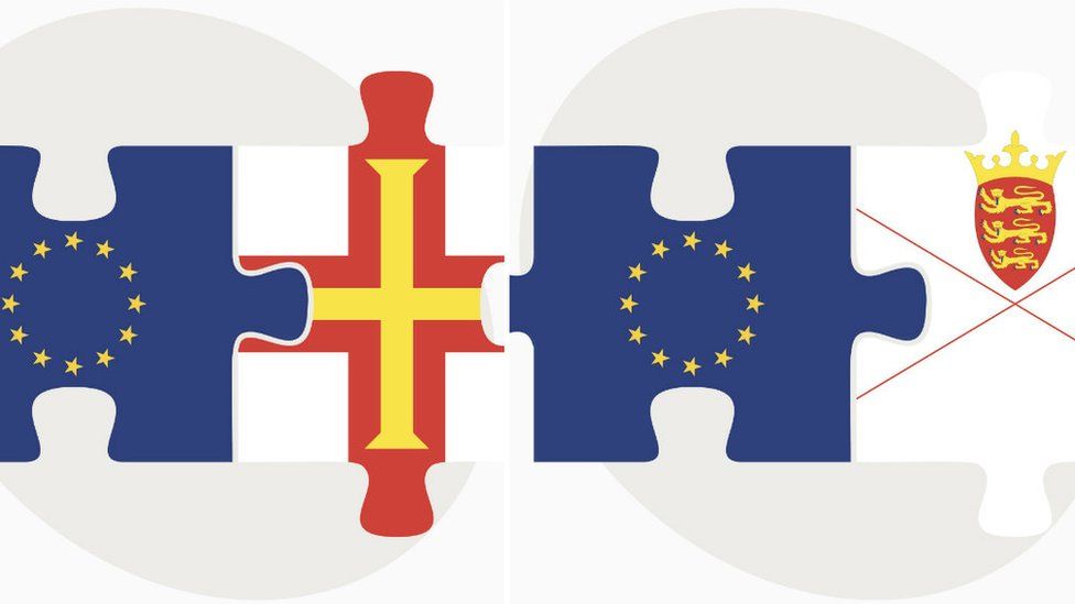 The EU, Guernsey and Jersey flags
