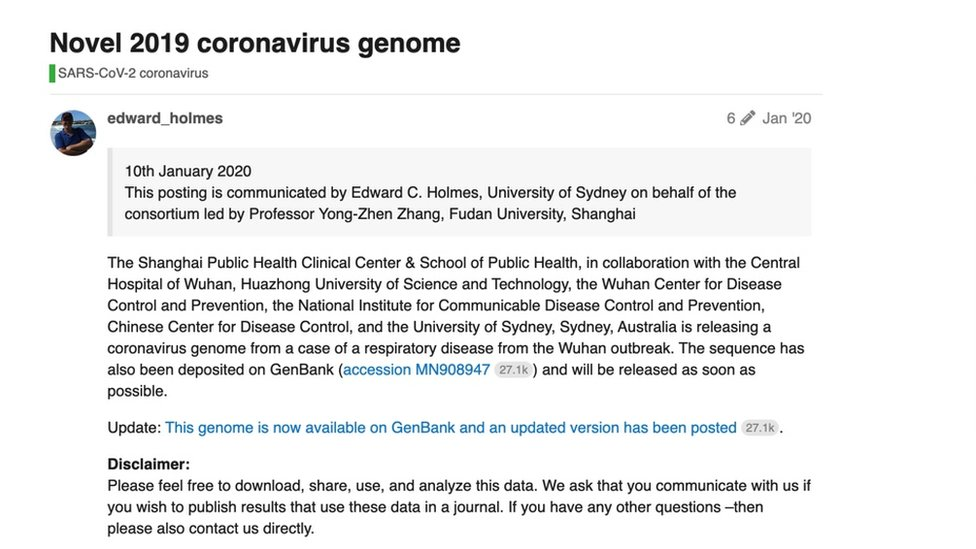The post on virological.org on 10 January 2020