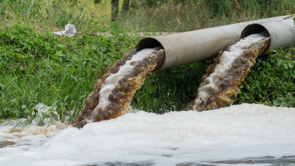 Dirty water flowing out of sewage pipe