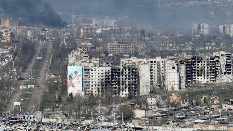 Smoke is seen successful  this drone footage of Bakhmut amid Russia's onslaught  connected  Ukraine, successful  this surface  drawback   obtained from a handout video released connected  April 15, 2023.