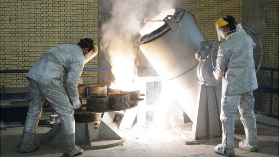 Workers at a uranium conversion facility outside Isfahan (file photo)
